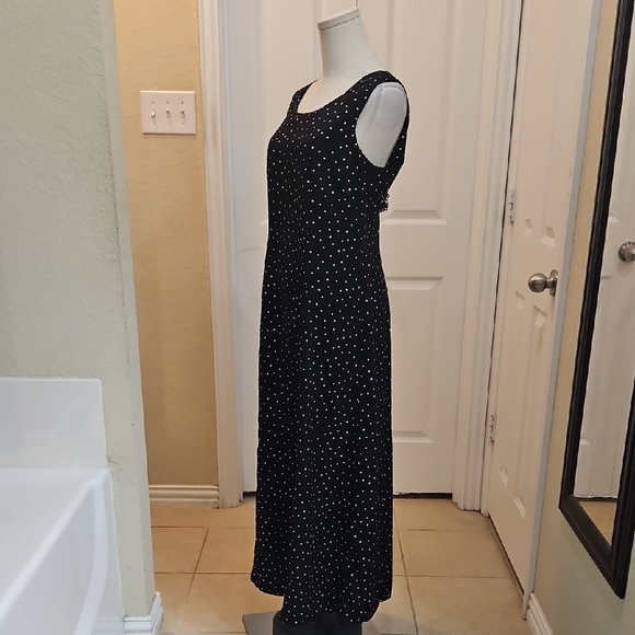 Studio I Sleeveless Black Maxi Dress with White Dots Size 10 - Picture 4 of 8